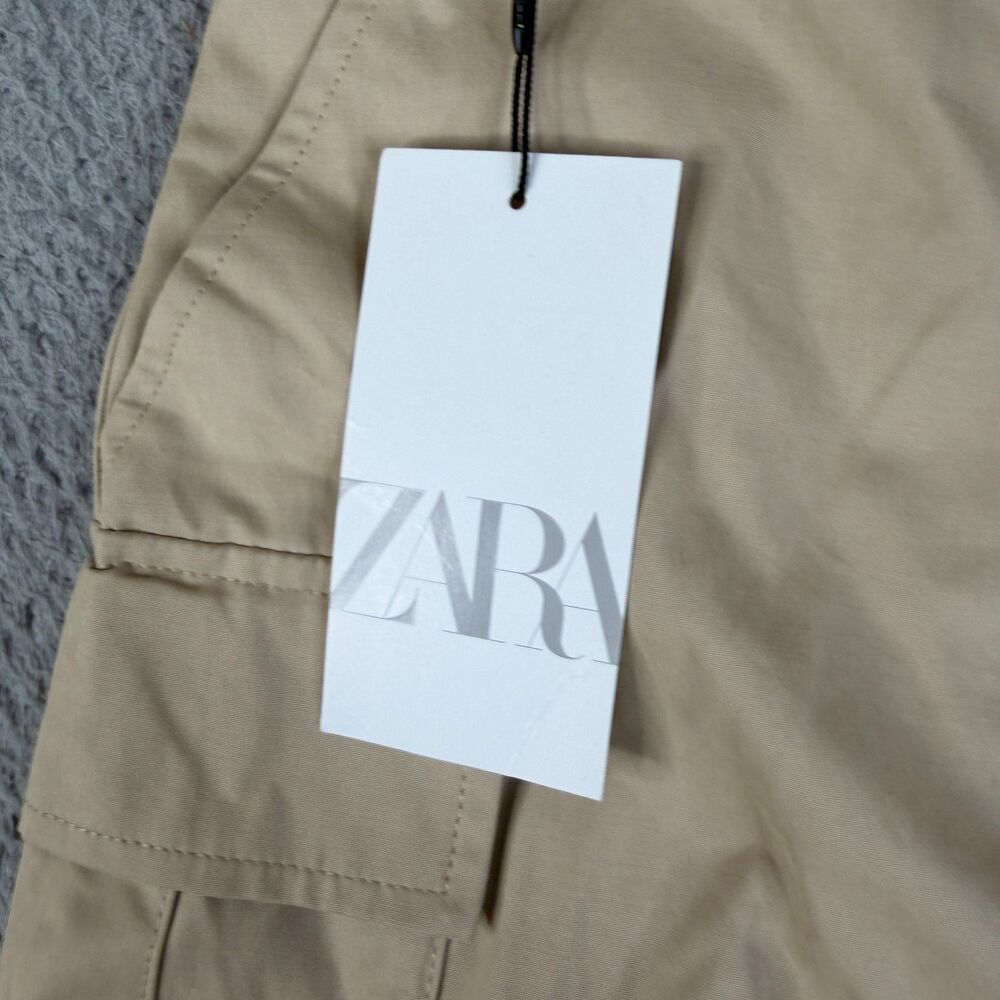 ZARA Cargo Mini Skirt Womens Small Tan Khaki Belt Loops Shorts Pockets Utility - Picture 3 of 8